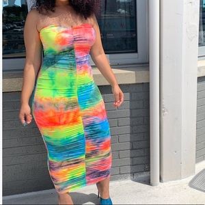 Mixed neon midi dress